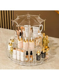 360° Rotating Acrylic Makeup & Skincare Organizer | 2-Tier Cosmetic Storage with Umbrella Design