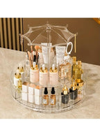 360° Rotating Acrylic Makeup & Skincare Organizer | 2-Tier Cosmetic Storage with Umbrella Design