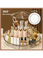 360° Rotating Acrylic Makeup & Skincare Organizer | 2-Tier Cosmetic Storage with Umbrella Design