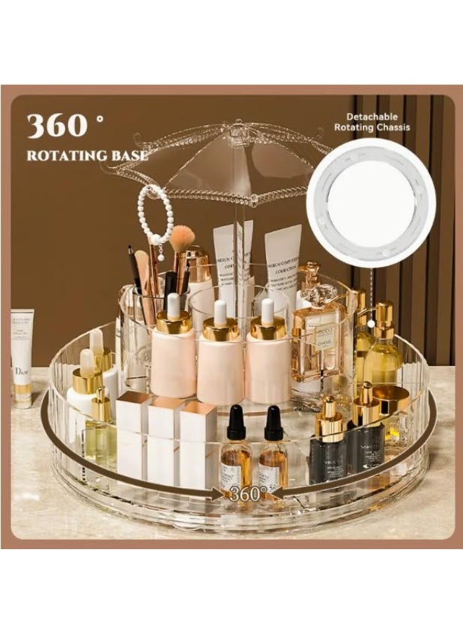 360° Rotating Acrylic Makeup & Skincare Organizer | 2-Tier Cosmetic Storage with Umbrella Design
