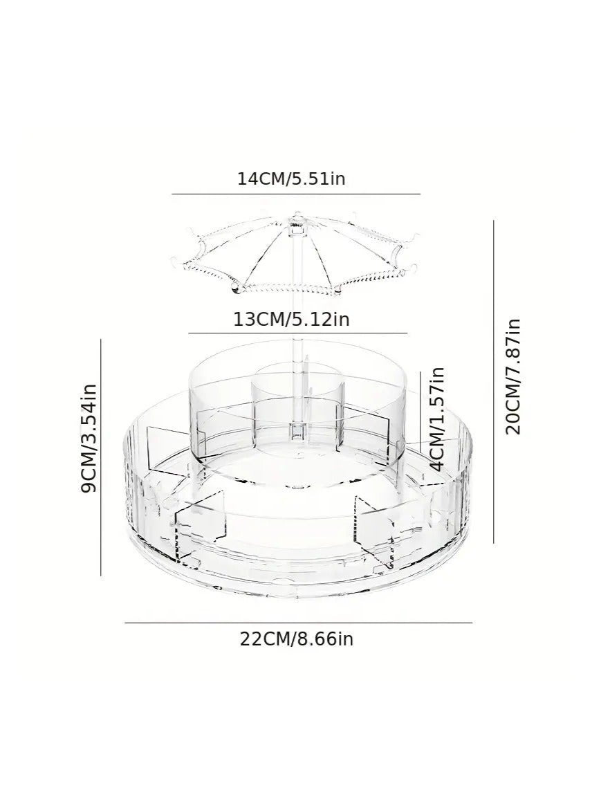 360° Rotating Acrylic Makeup & Skincare Organizer | 2-Tier Cosmetic Storage with Umbrella Design