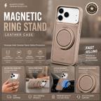 MagSafe Ring Stand Case – Magnetic Leather Phone Case with 360° Rotating Kickstand
