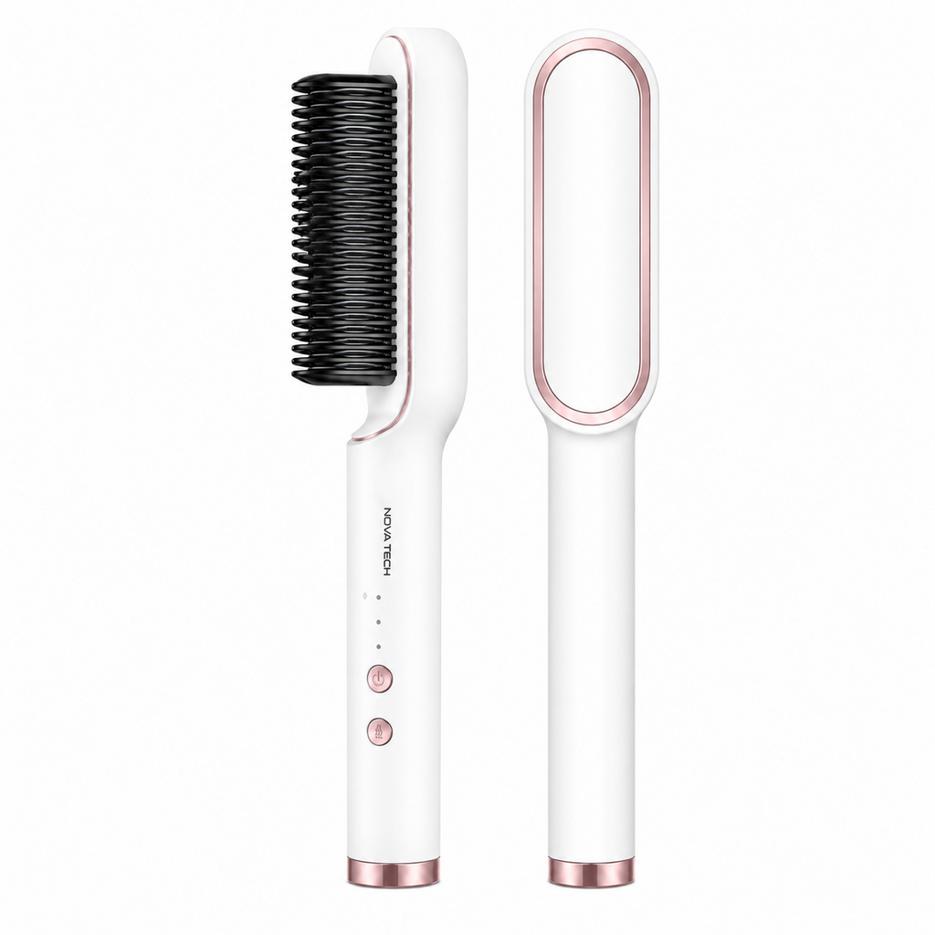 Nova Tech Hair Straightener Brush – Fast Heating Anti-Scald Electric Hair Styling Comb