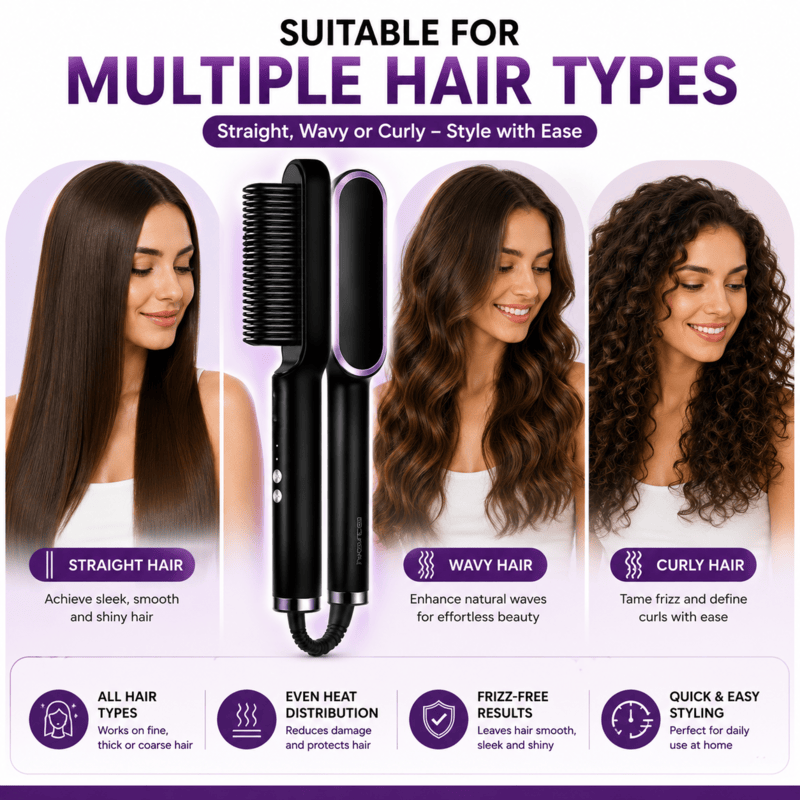 Nova Tech Hair Straightener Brush – Fast Heating Anti-Scald Electric Hair Styling Comb