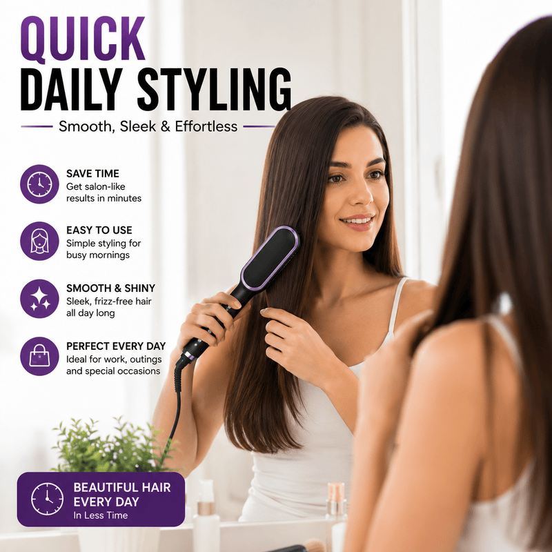 Nova Tech Hair Straightener Brush – Fast Heating Anti-Scald Electric Hair Styling Comb
