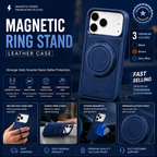 MagSafe Ring Stand Case – Magnetic Leather Phone Case with 360° Rotating Kickstand