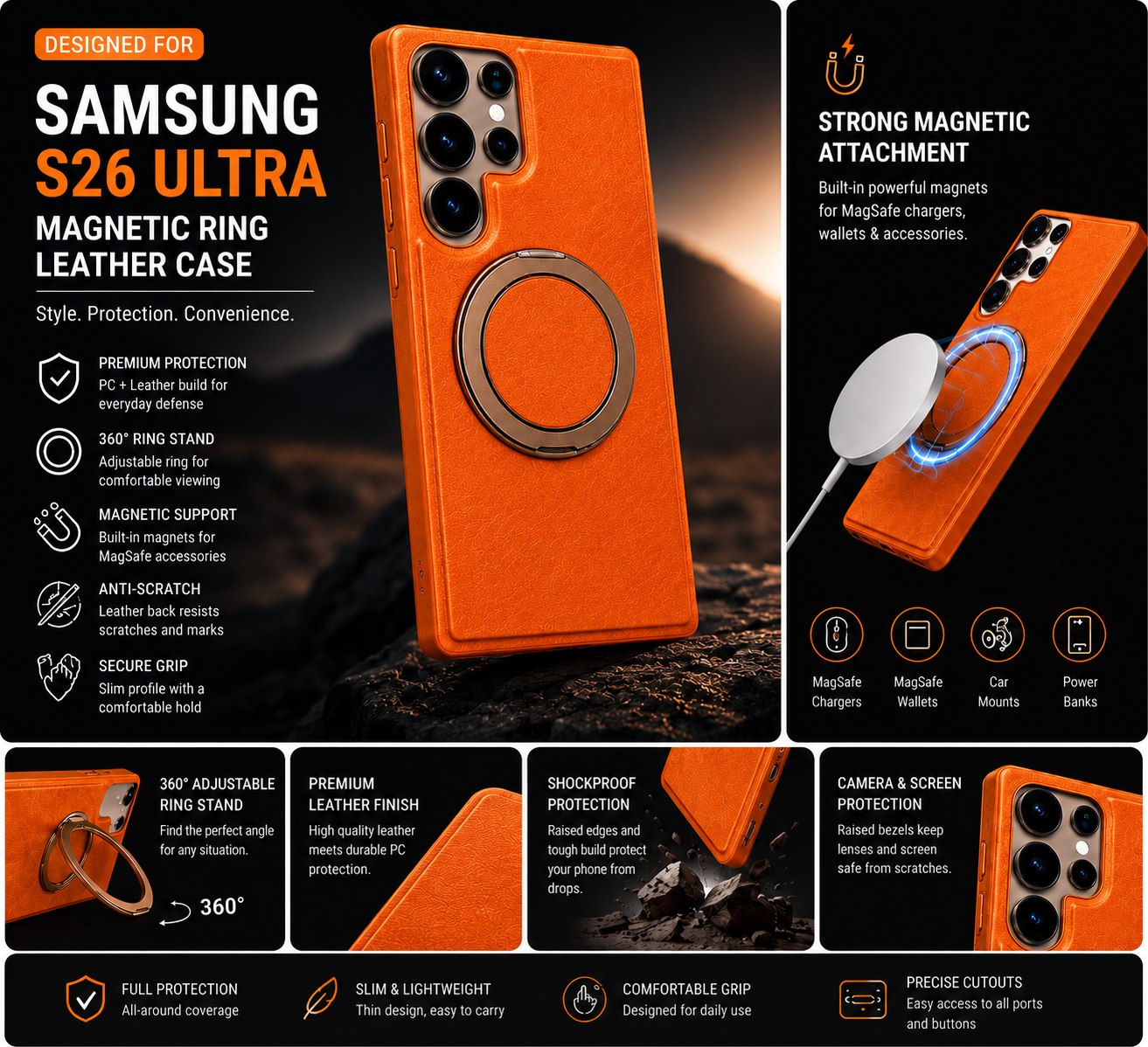 Magnetic Ring Case for Samsung Galaxy – 360° Stand, Strong Grip & Shockproof Protection