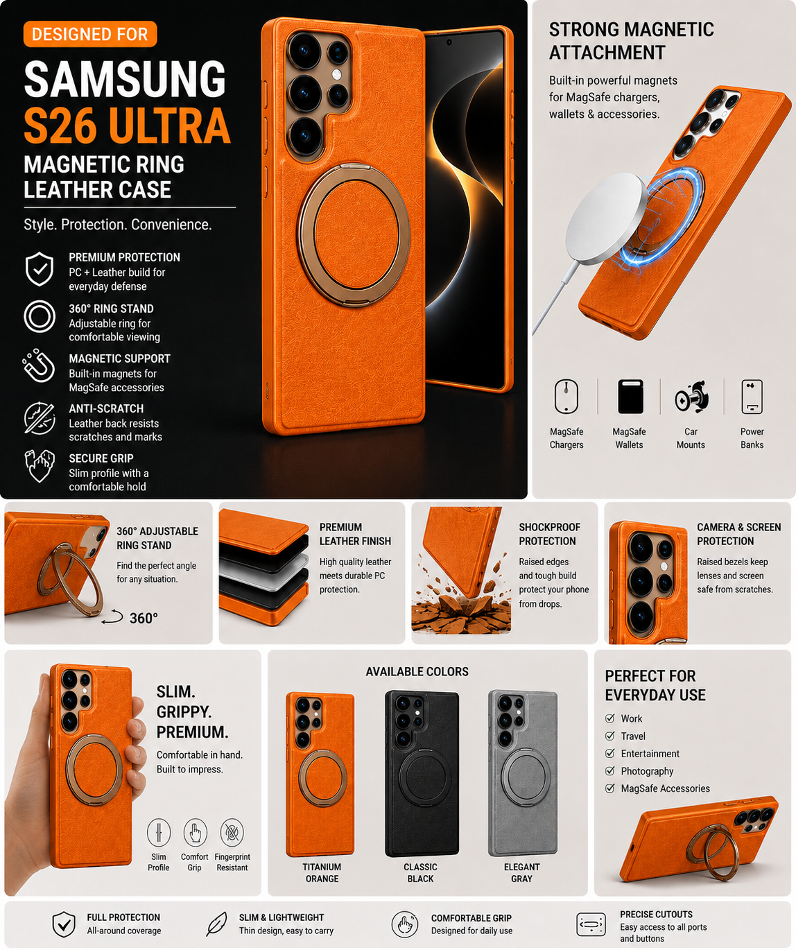 Magnetic Ring Case for Samsung Galaxy – 360° Stand, Strong Grip & Shockproof Protection