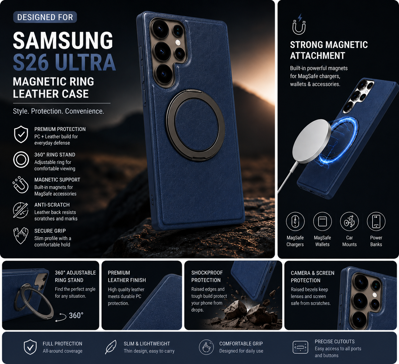 Magnetic Ring Case for Samsung Galaxy – 360° Stand, Strong Grip & Shockproof Protection