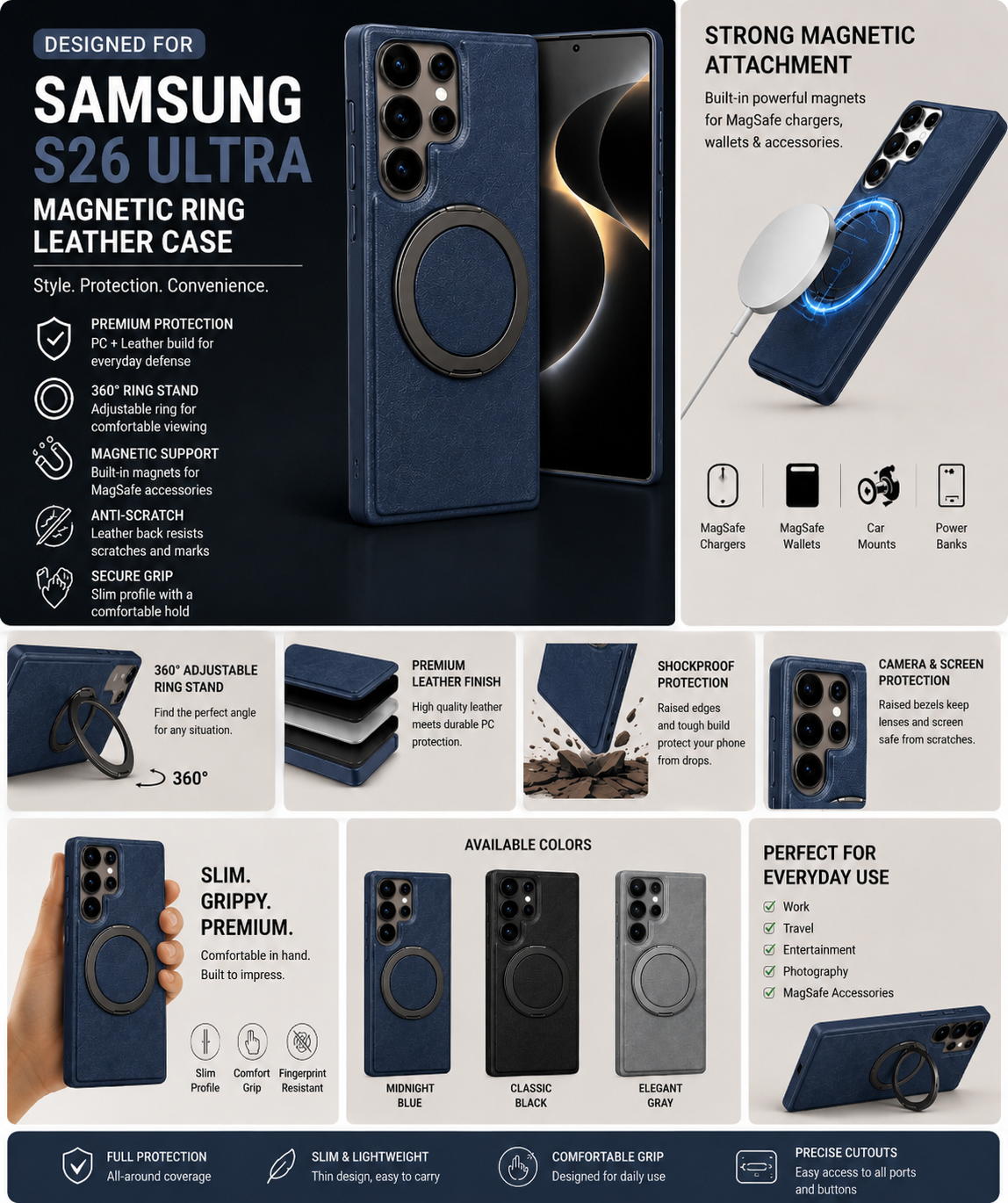 Magnetic Ring Case for Samsung Galaxy – 360° Stand, Strong Grip & Shockproof Protection