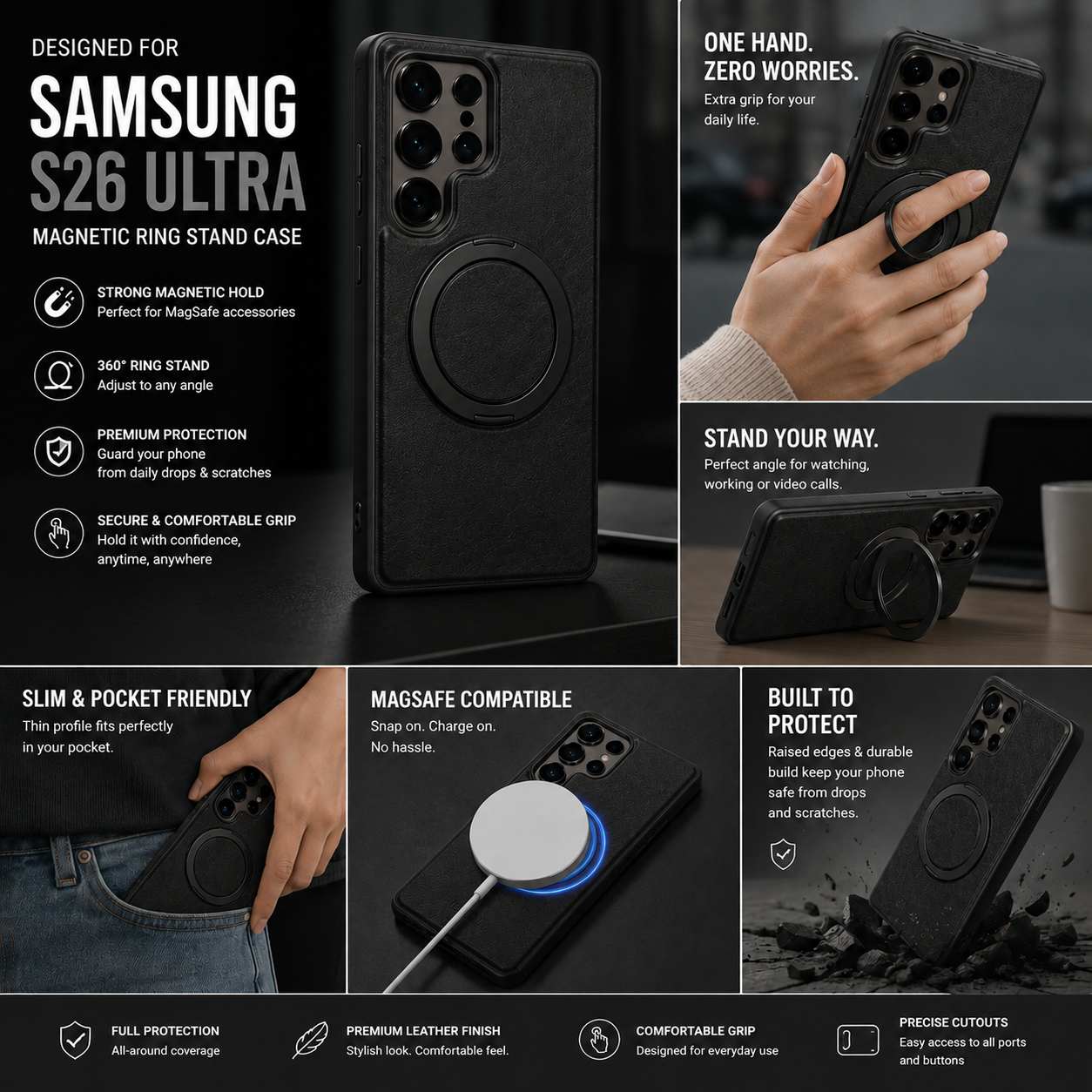 Magnetic Ring Case for Samsung Galaxy – 360° Stand, Strong Grip & Shockproof Protection