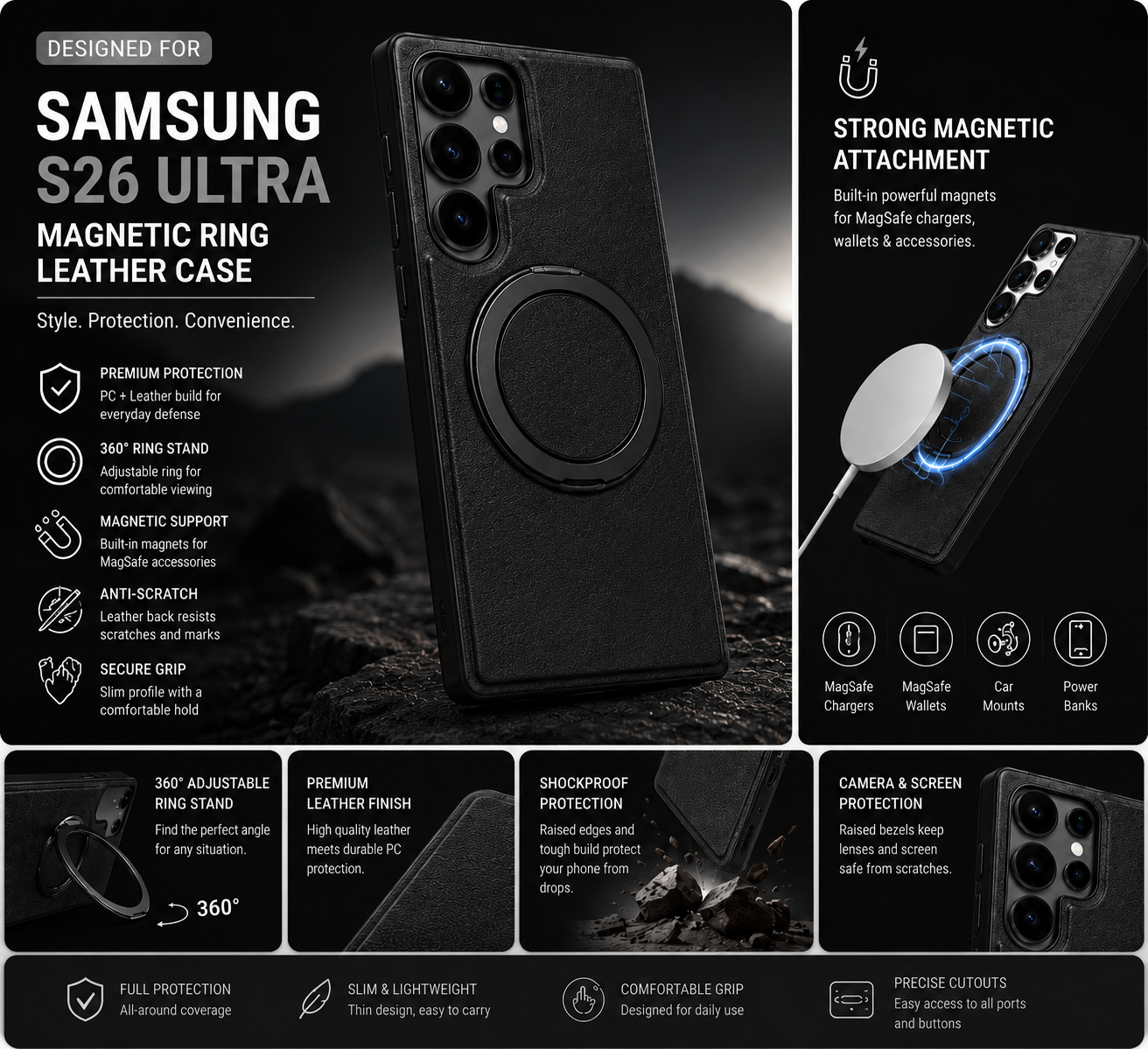 Magnetic Ring Case for Samsung Galaxy – 360° Stand, Strong Grip & Shockproof Protection