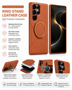 Samsung Galaxy S26 Ultra Ring Stand Leather Case – Magnetic Shockproof Protective Cover