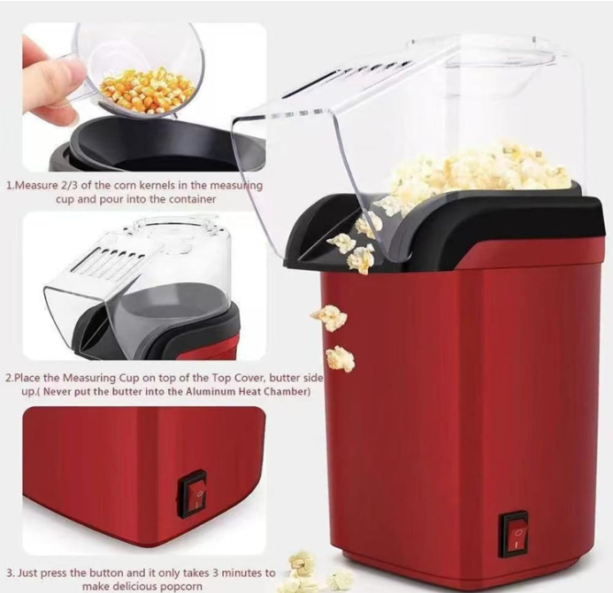 Mini Hot Air Popcorn Maker Machine – Healthy Oil-Free Popcorn Popper for Home Use