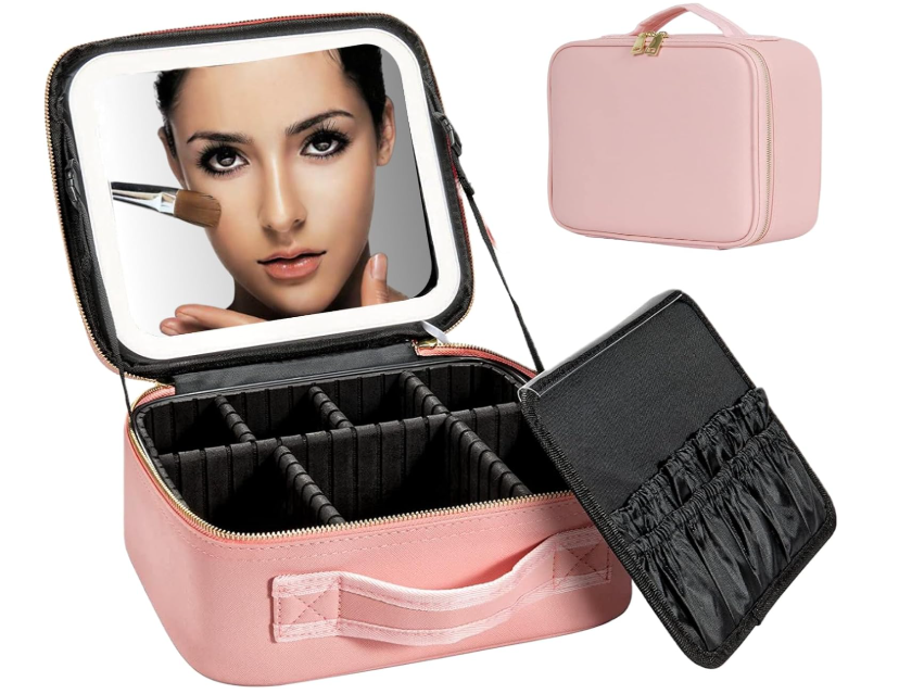 LED Makeup Mirror Travel Case – Portable Cosmetic Organizer with Touch Screen Lighted Mirror