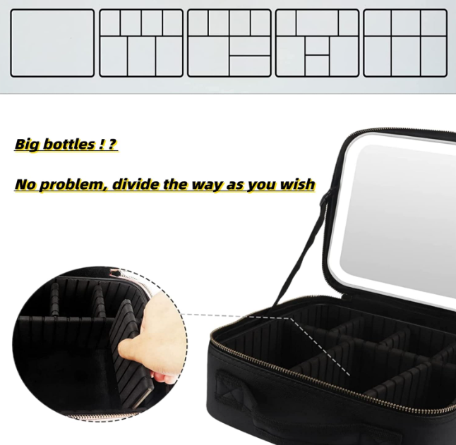 LED Makeup Mirror Travel Case – Portable Cosmetic Organizer with Touch Screen Lighted Mirror