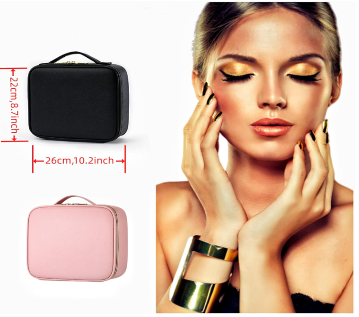 LED Makeup Mirror Travel Case – Portable Cosmetic Organizer with Touch Screen Lighted Mirror