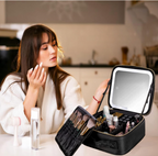 LED Makeup Mirror Travel Case – Portable Cosmetic Organizer with Touch Screen Lighted Mirror