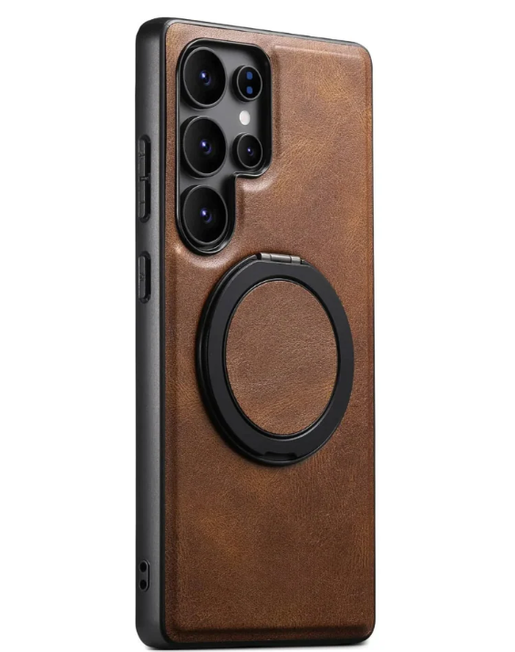Samsung Galaxy S26 Ultra Ring Stand Leather Case – Magnetic Shockproof Protective Cover