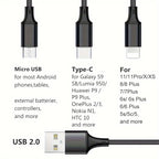 3-in-1 USB Fast Charger Cable for iPhone, Samsung, Xiaomi