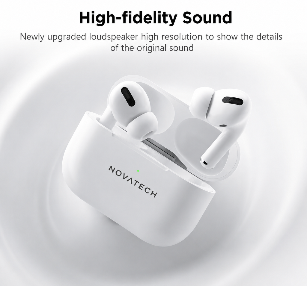 NOVA TECH Air-B7 Bluetooth 5.4 Wireless Earbuds | Active Noise Cancellation, HD Microphone, Premium Stereo Sound & USB-C Charging Case