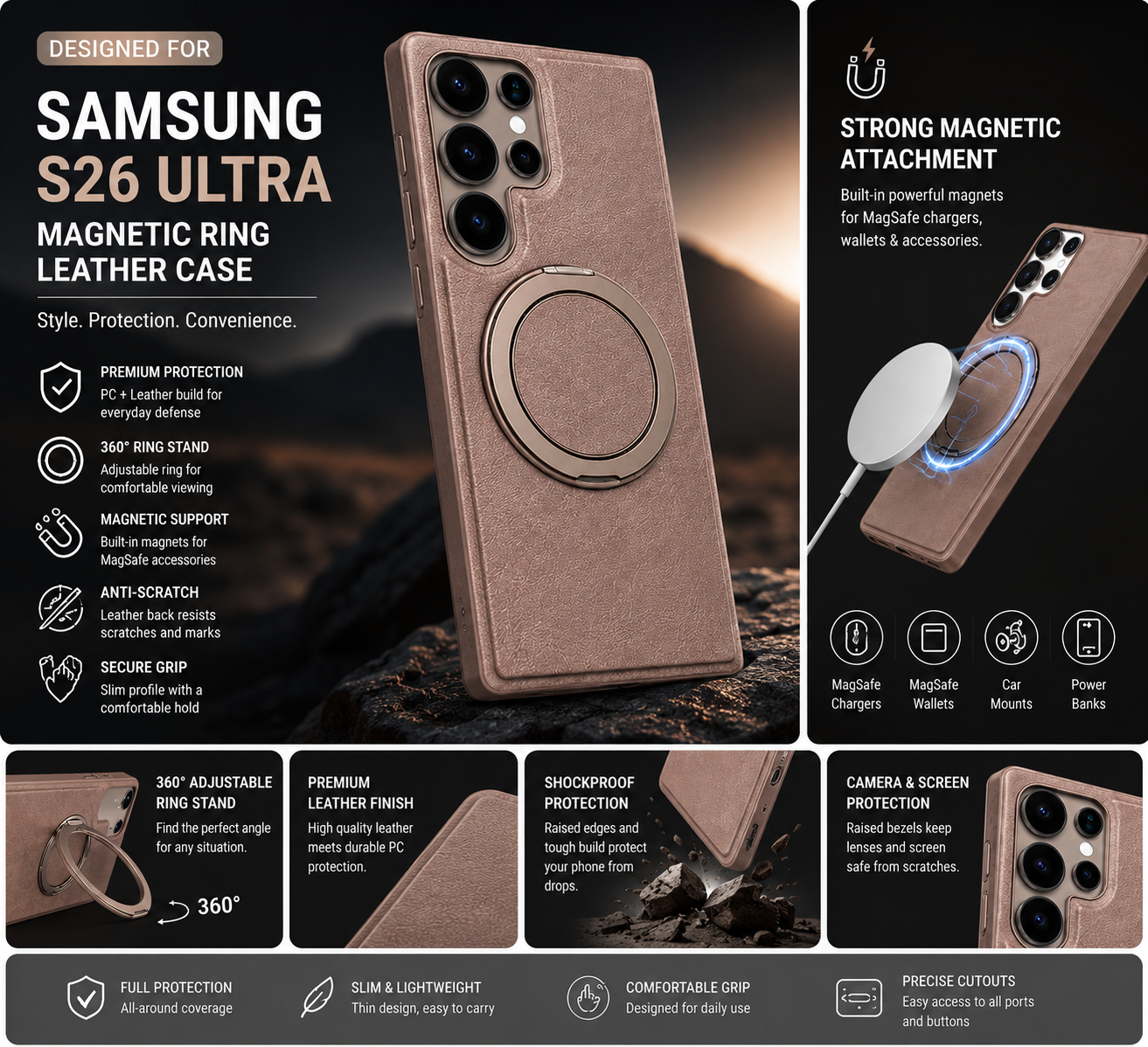 Magnetic Ring Case for Samsung Galaxy – 360° Stand, Strong Grip & Shockproof Protection